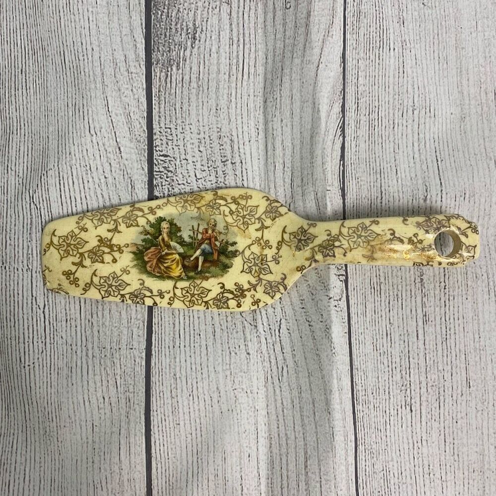 Ceramic vintage spatula w/gold flowers & picture